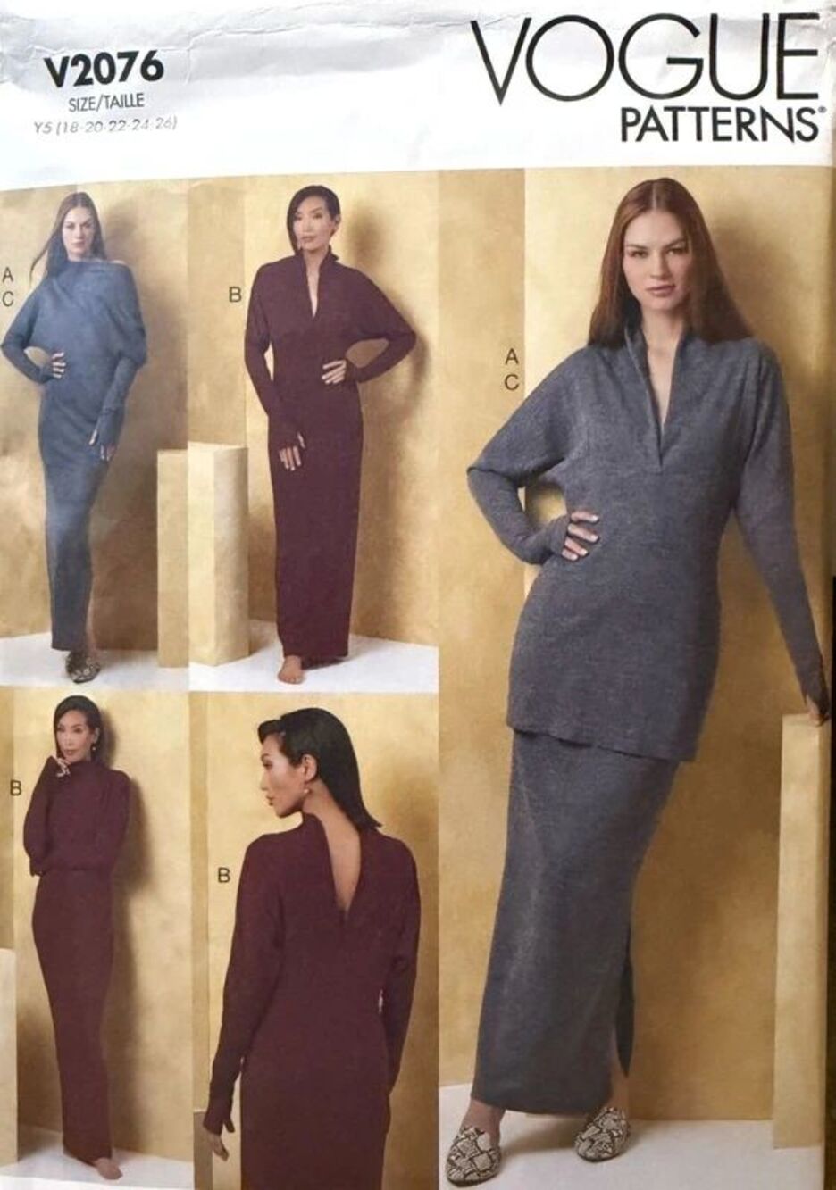 Pattern Misses Sz 18-26 Y5 Knit Dress Top Skirt Vogue V2076 New/Uncut